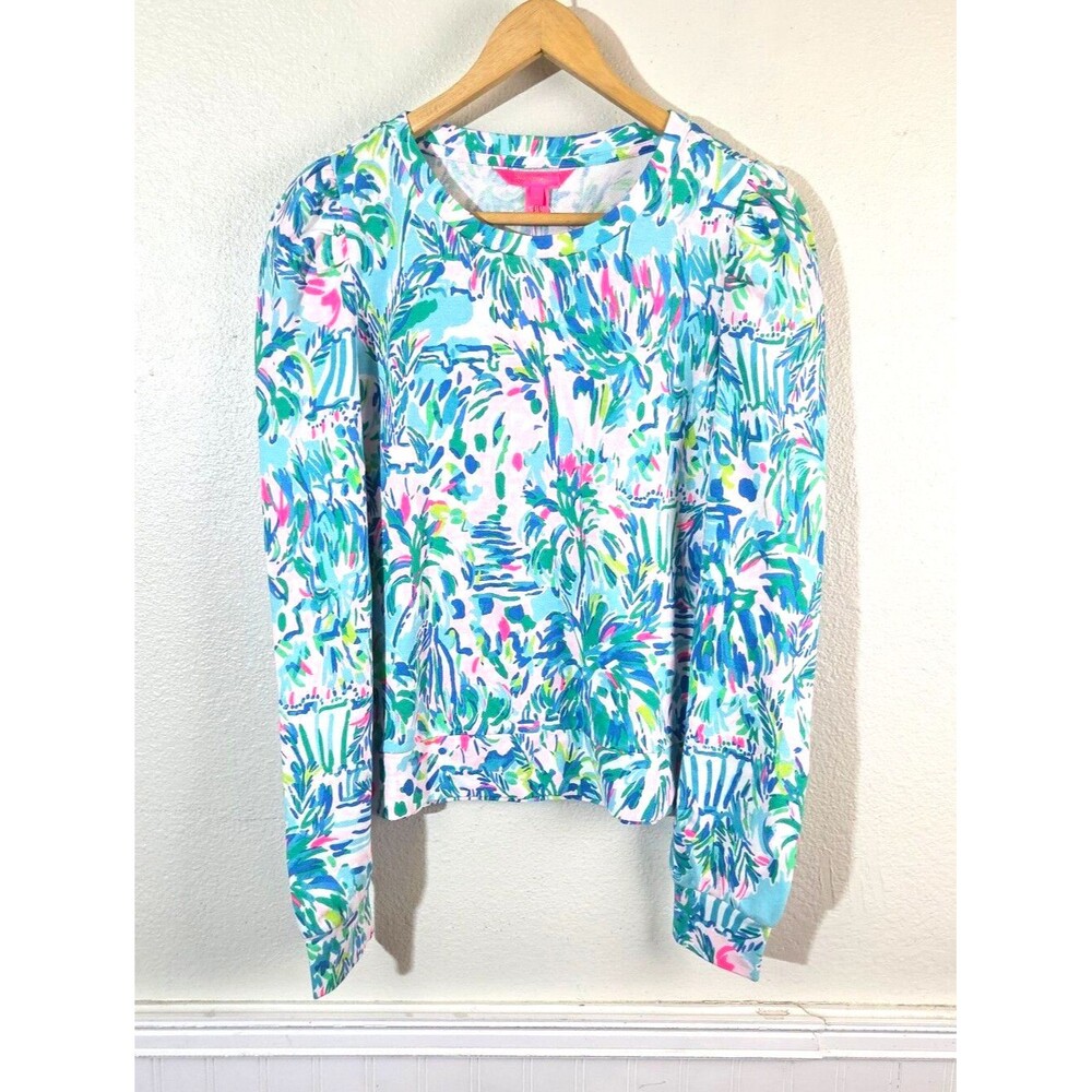 Lilly Pulitzer Jansen Sweater S NWT Blue Ibiza Cabana Cocktail Floral Cotton